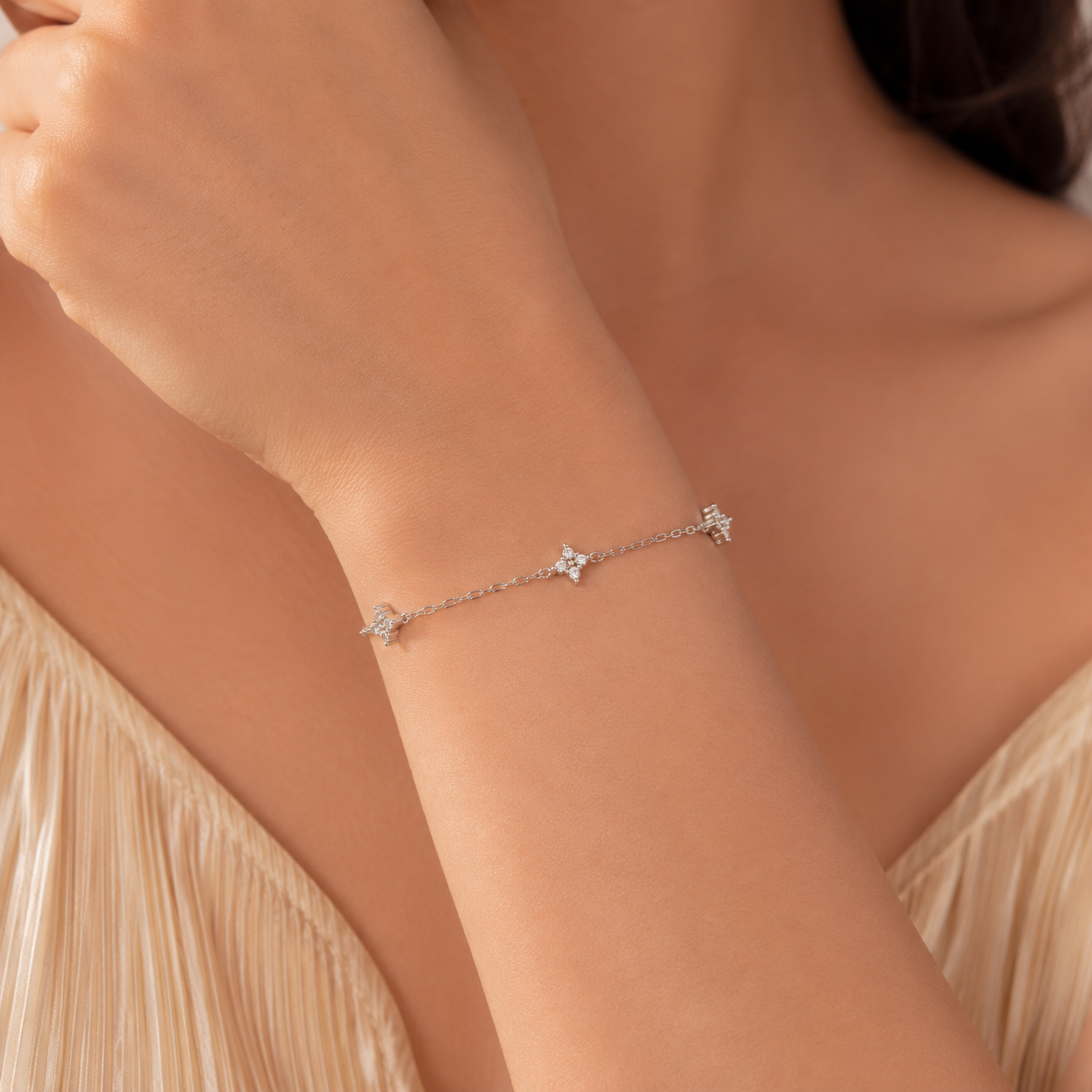 925 Silver Simple Charm Diamond Bracelet