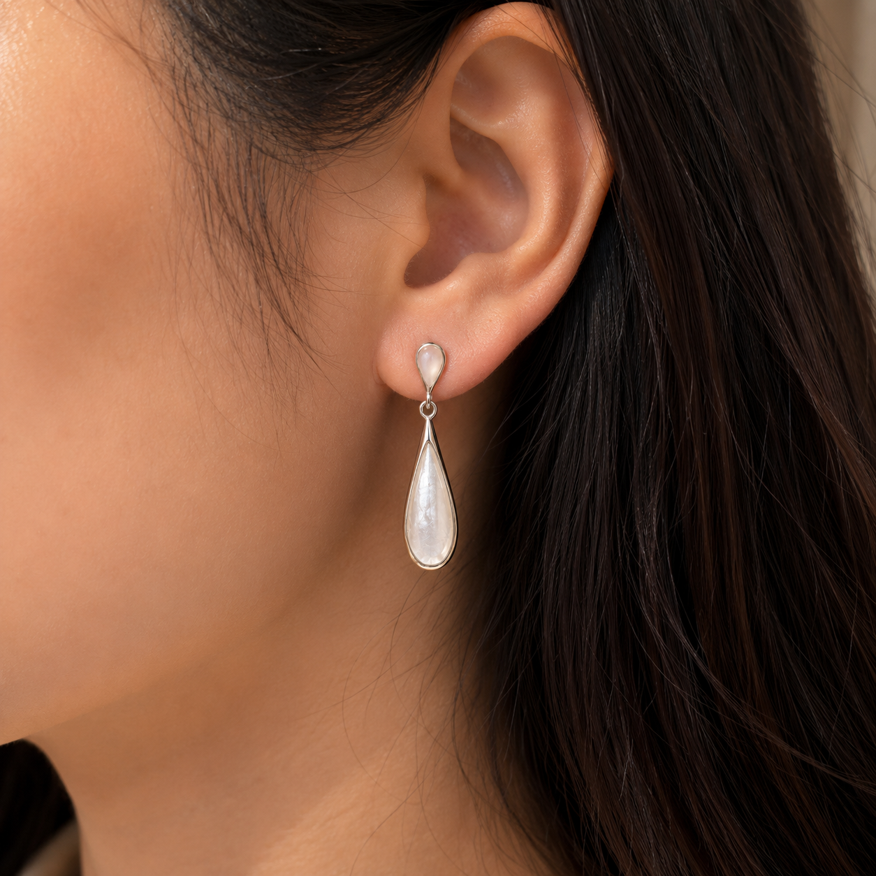 925 Silver Pearl Glow Drop Earrings -White