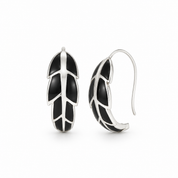925 Silver Leaf Drop Earrings- Black