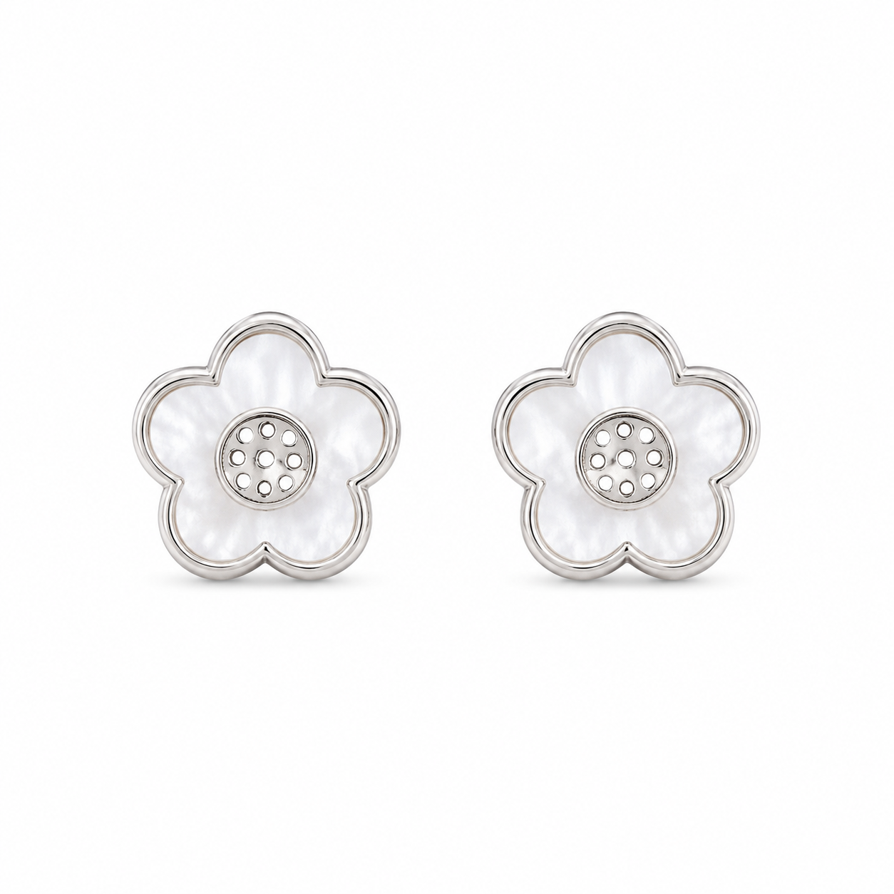 925 Silver MOP Flower Earrings -White