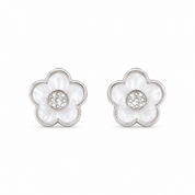 925 Silver MOP Flower Earrings -White