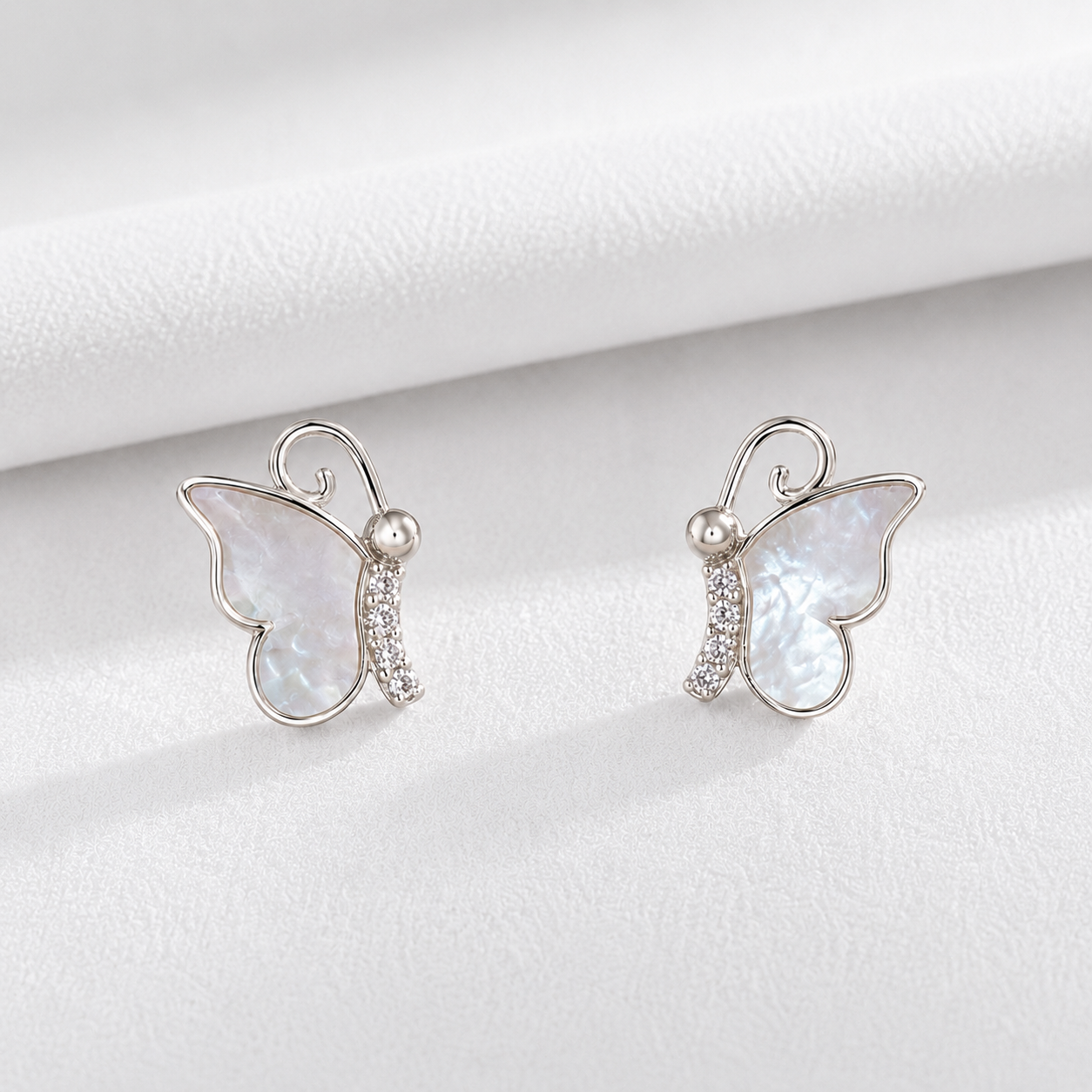 925 Silver MOP Butterfly Earrings - White