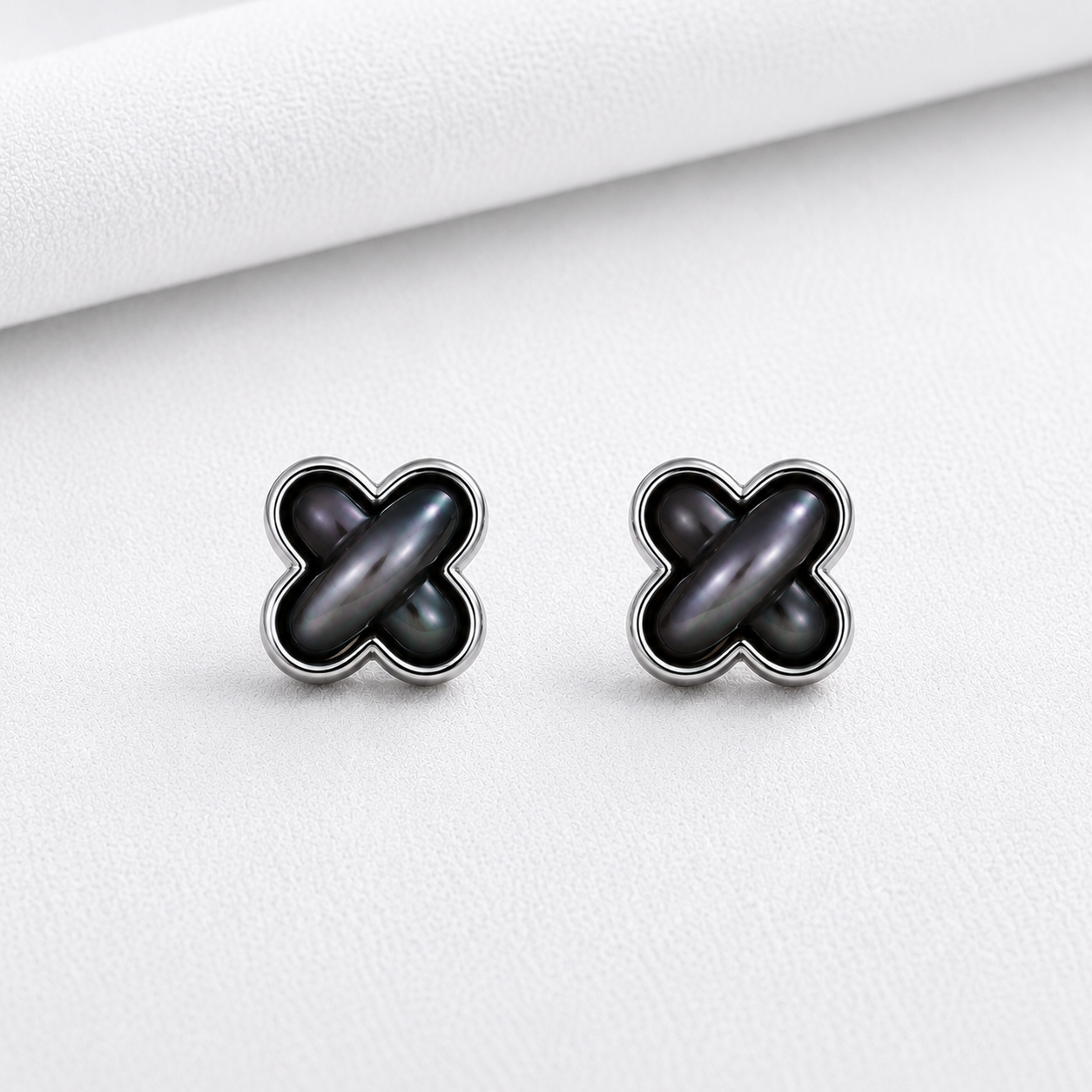 925 Silver MOP Knot Earrings - Black