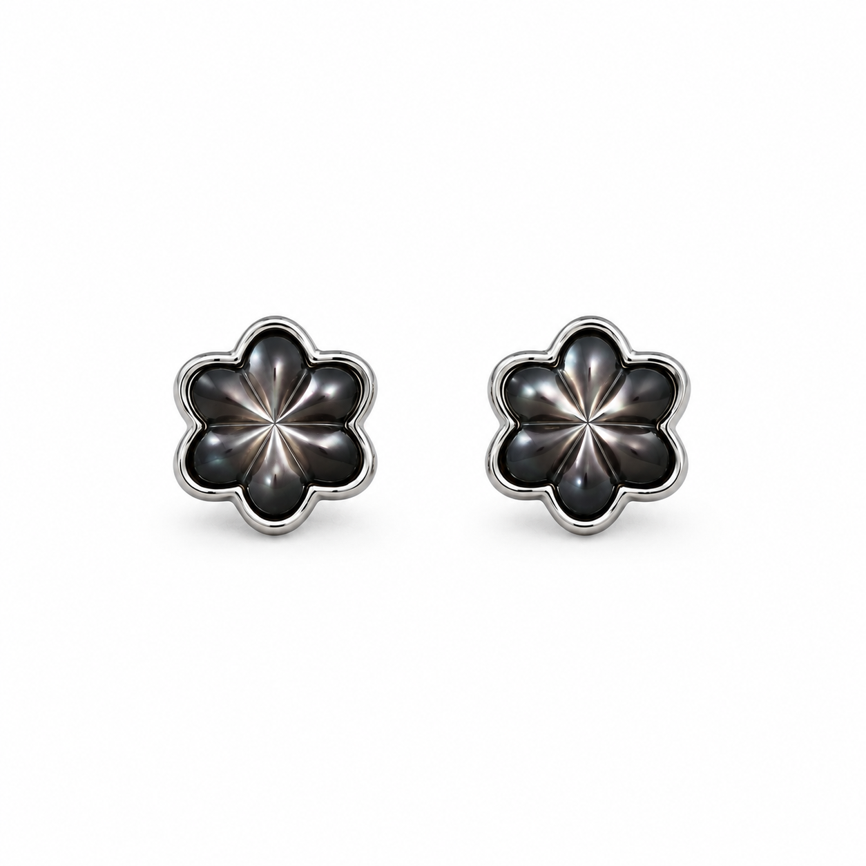 925 Silver MOP Starflower Earrings - Black