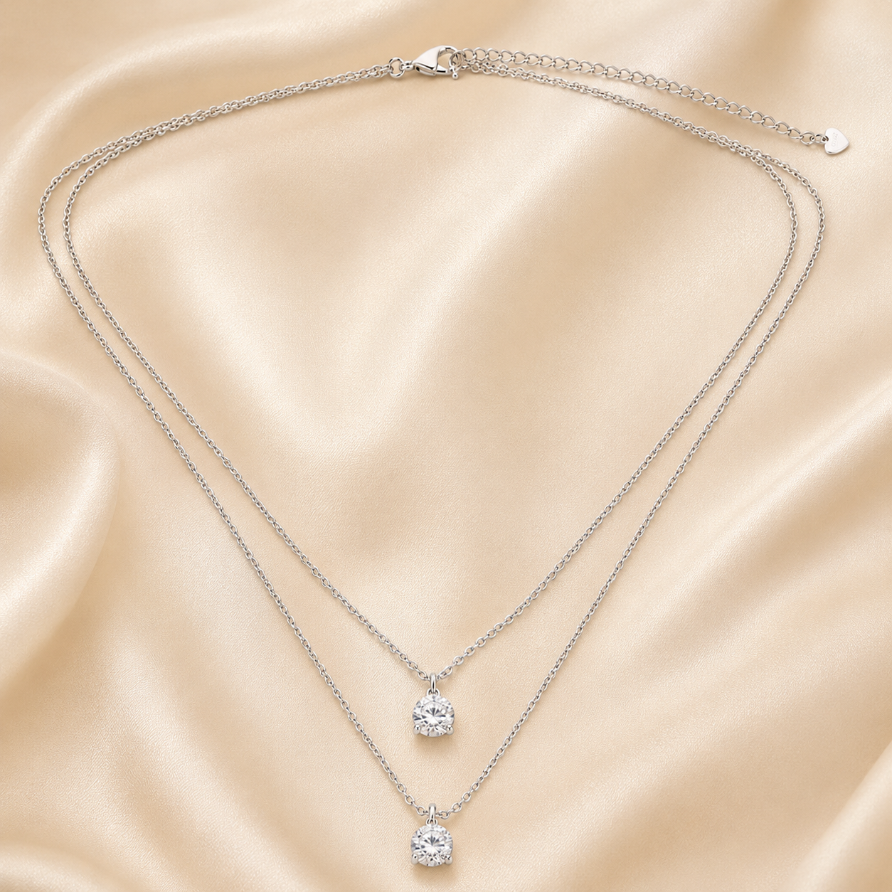 Silver Double Layered Stud Necklace