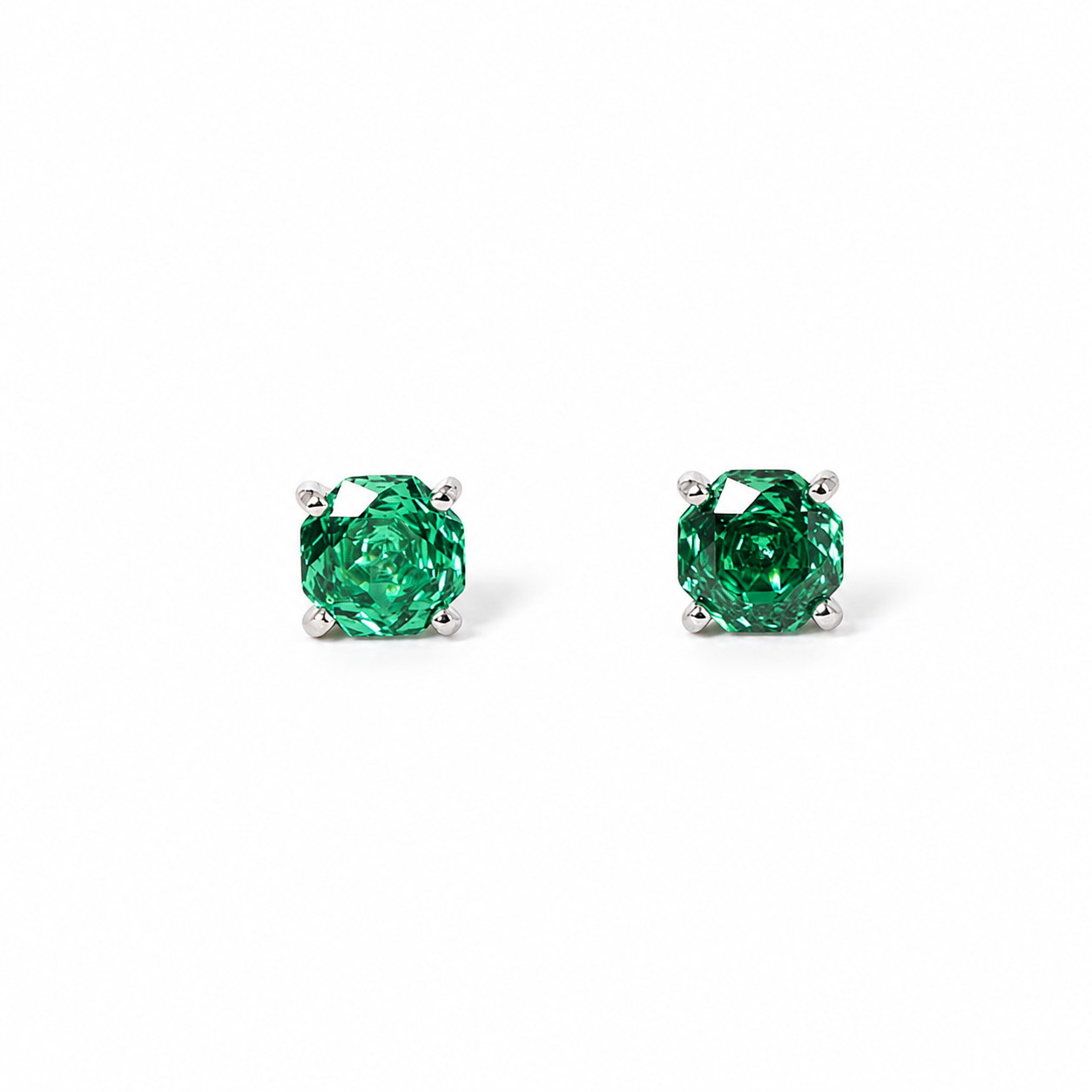 Silver Sterling Diamond Studs Earrings - Green
