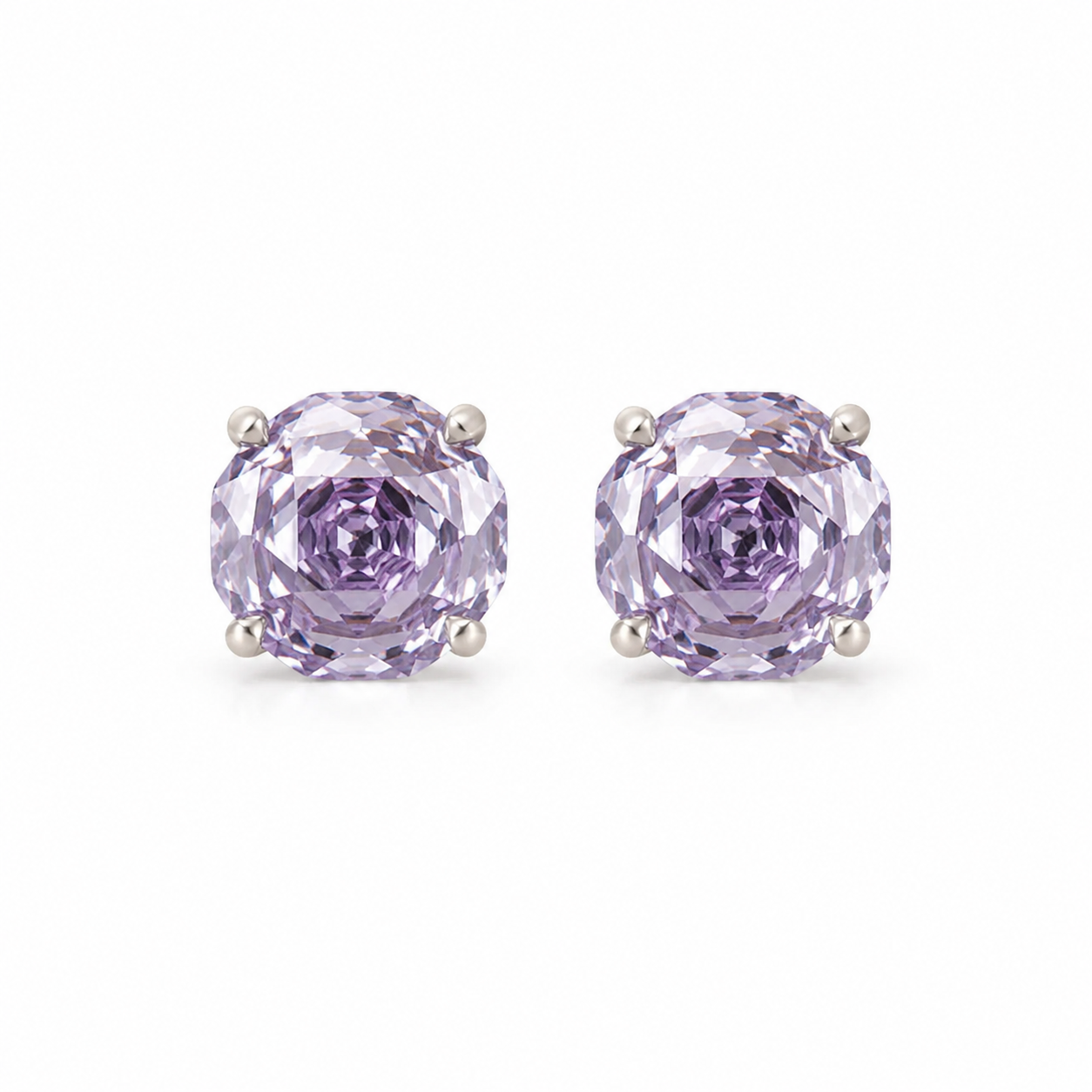 Silver Sterling Diamond Studs Earrings - Purple