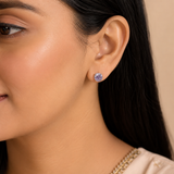 Silver Sterling Diamond Studs Earrings - Purple