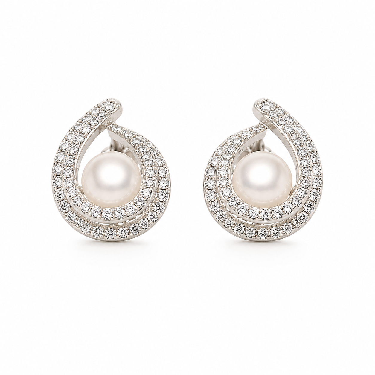 925 Silver Pearl Halo Studs Earring