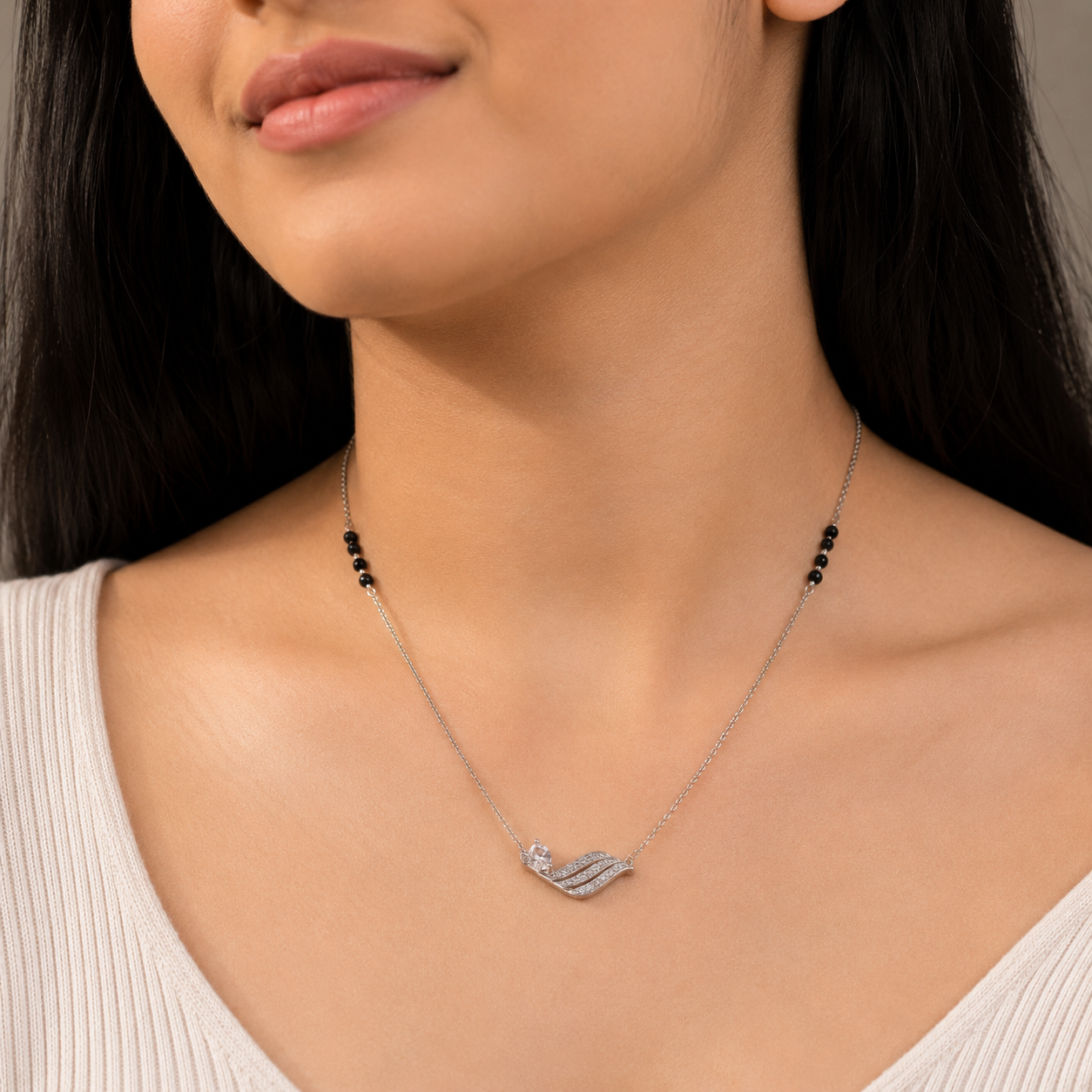 Black Bead Mangalsutra in Silver by Elyta