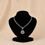 Sterling Silver Trident Necklace - Red