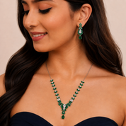 Silver Garland Leaves Necklace Set - Green