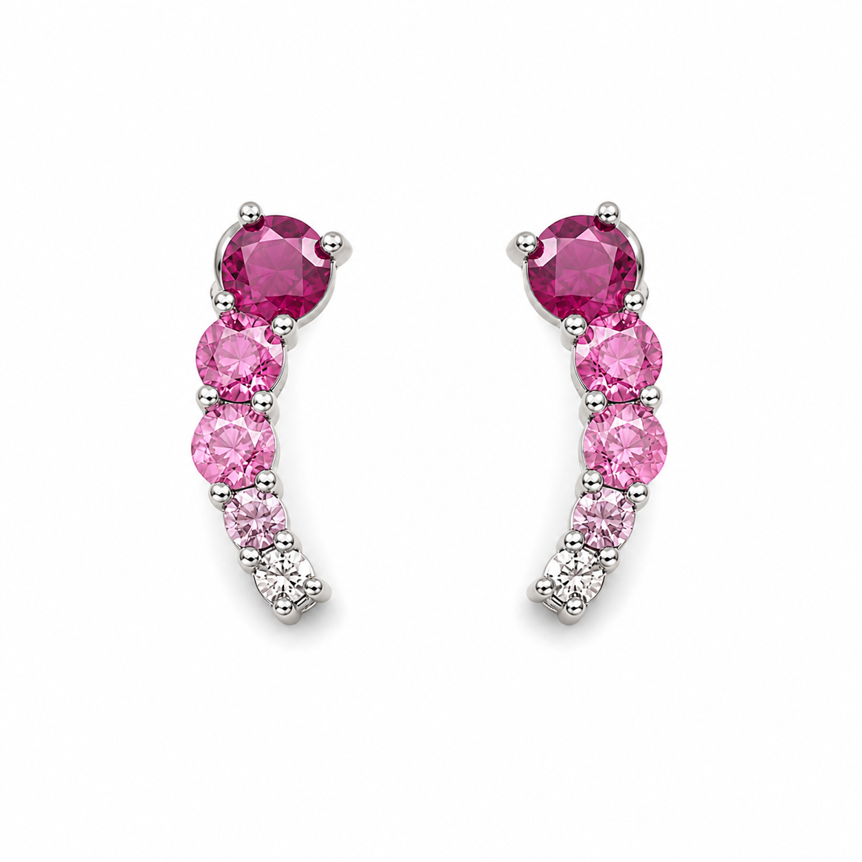 925 Silver Curved Earring - Dark Pink