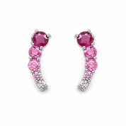925 Silver Curved Earring - Dark Pink