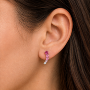 925 Silver Curved Earring - Dark Pink