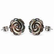 Silver Black Rose MOP Earrings - Small