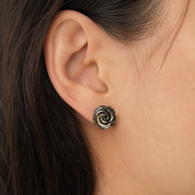 Silver Black Rose MOP Earrings - Small