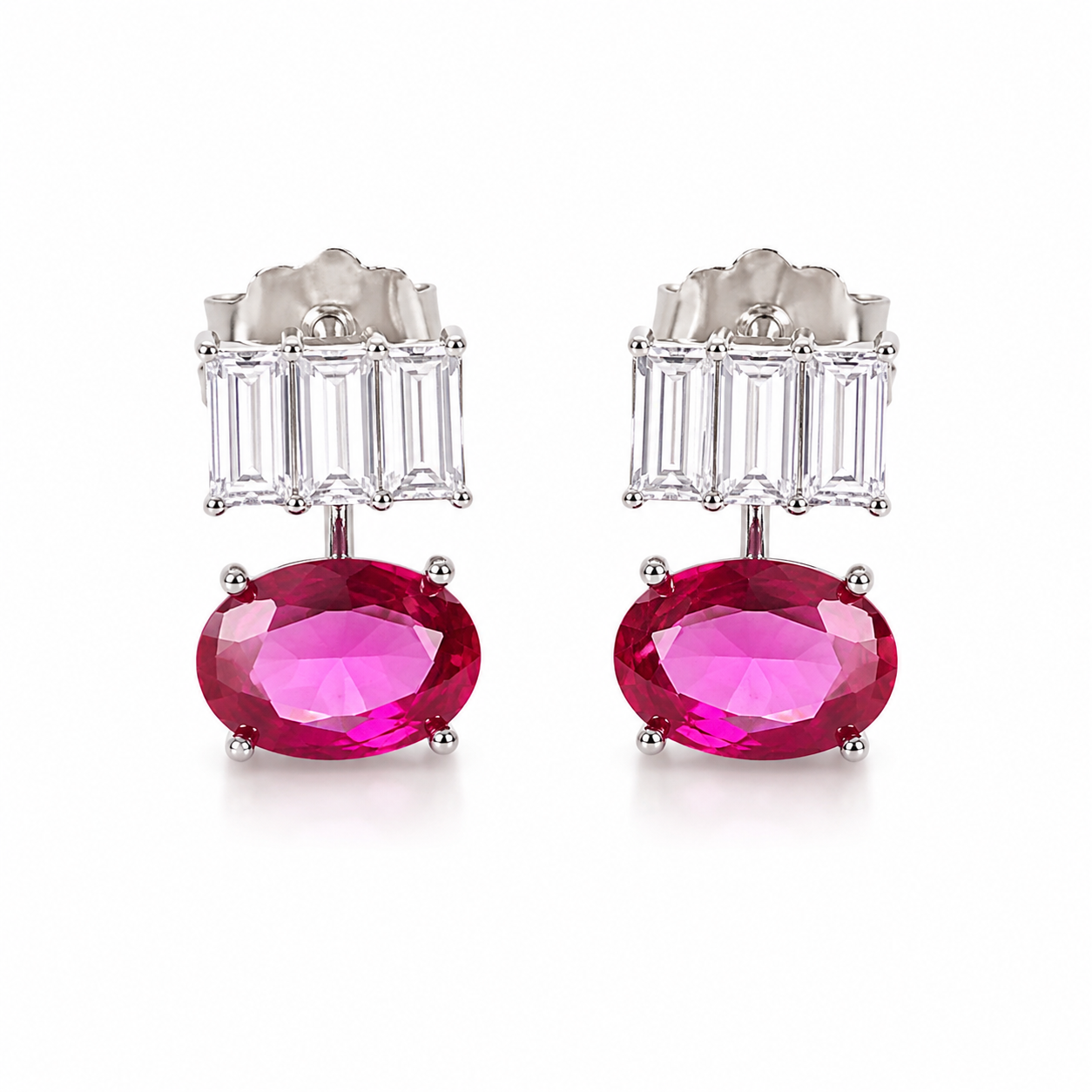 Stand in Oval Earrings- Dark Pink