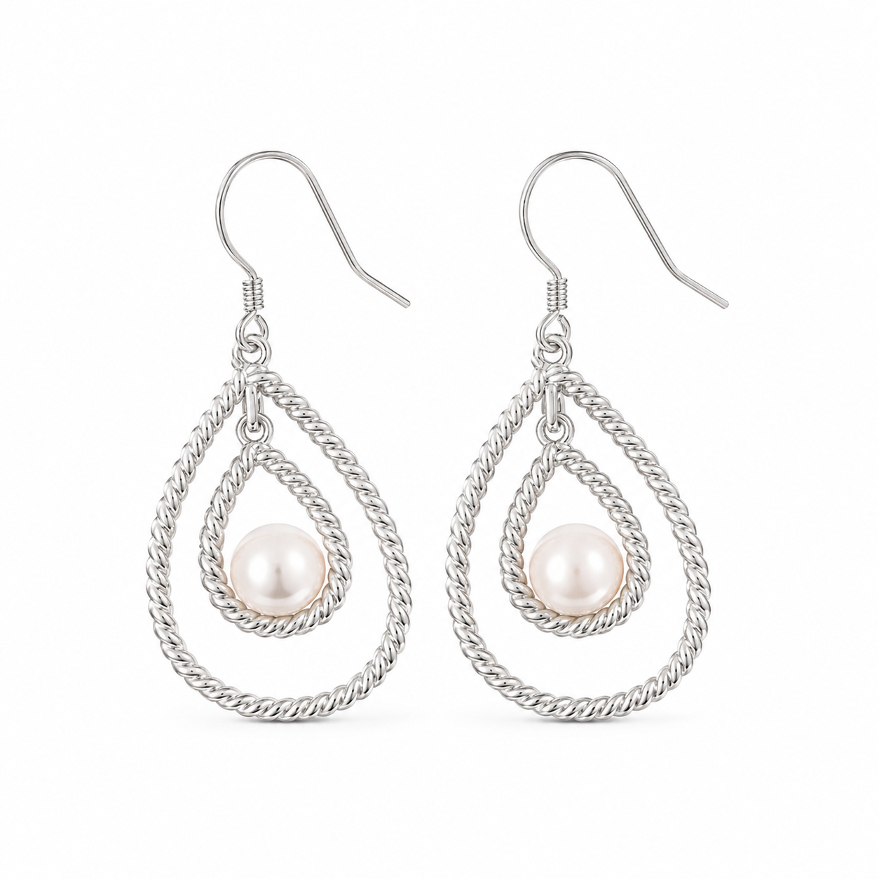 Silver Pearl Big Drop Earrings