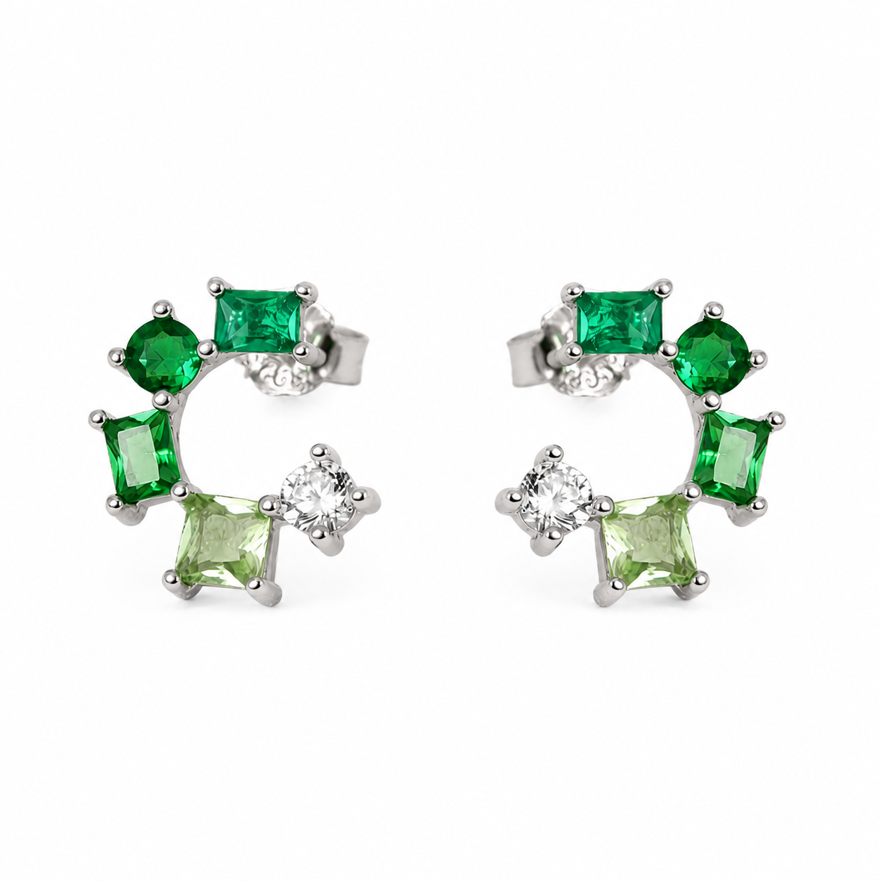925 Silver Half Round Earring- Dark Green