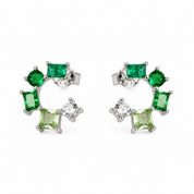 925 Silver Half Round Earring- Dark Green