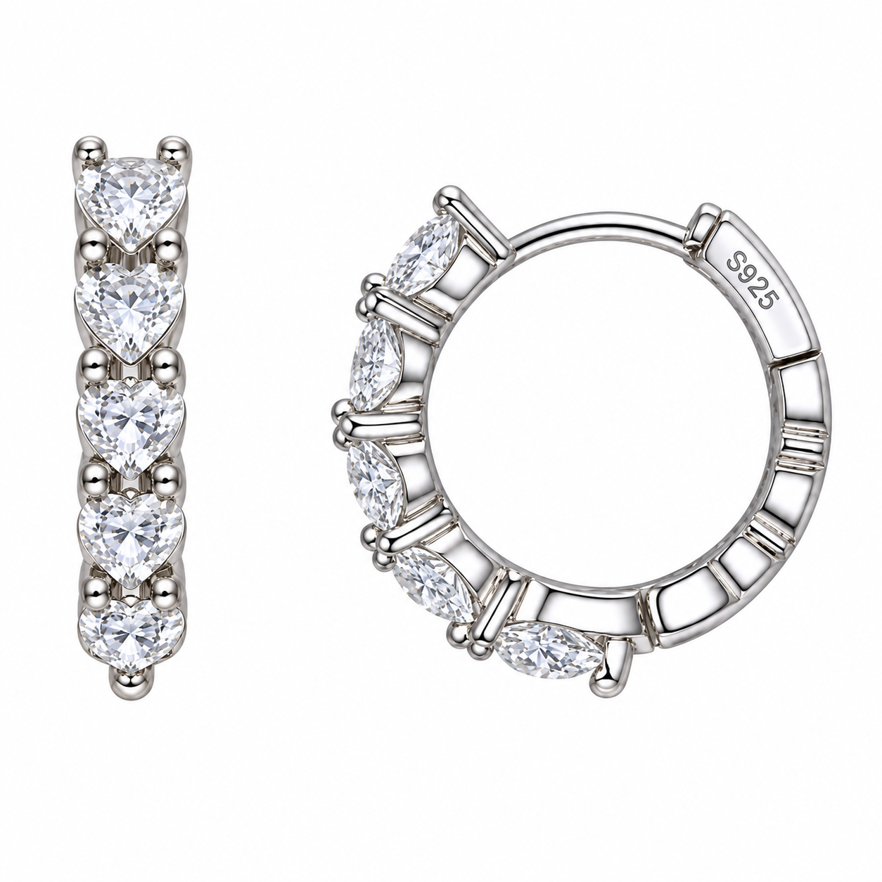 925 Silver Heart Diamond Hoops