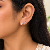 925 Rose Gold Curved Leaf Earring