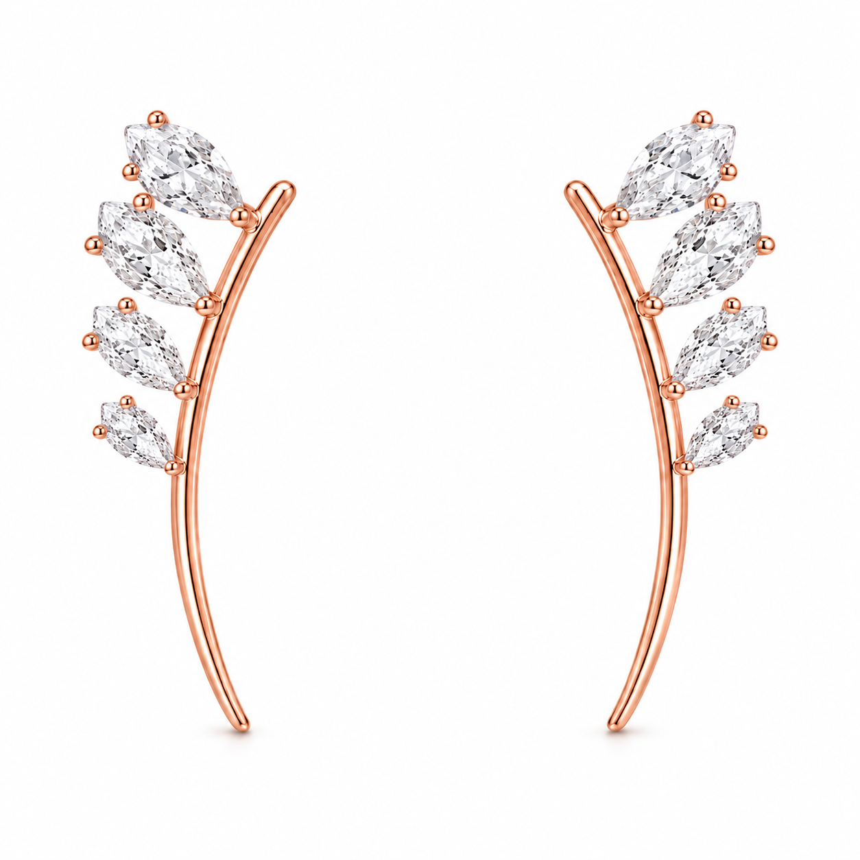 925 Rose Gold Curved Leaf Earring