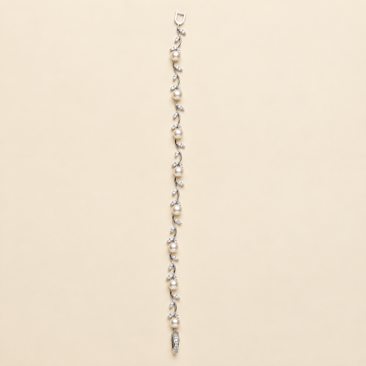 925 Silver Pearl And Fern Bracelet