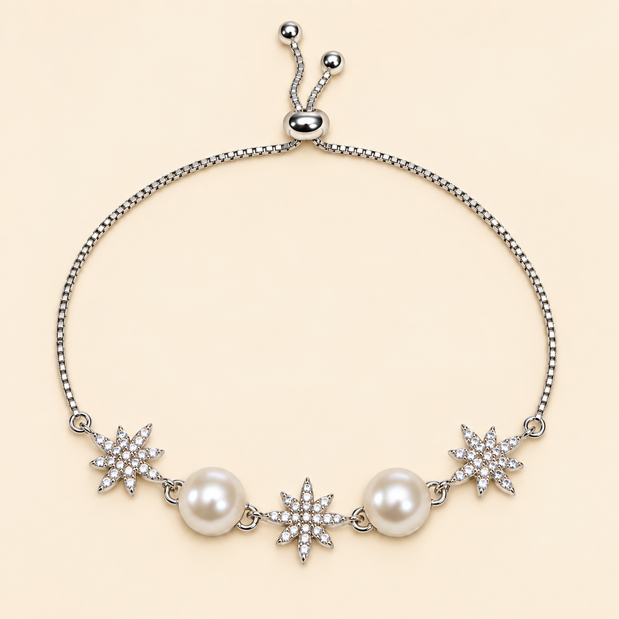 925 Silver Pearl And Star Bracelet