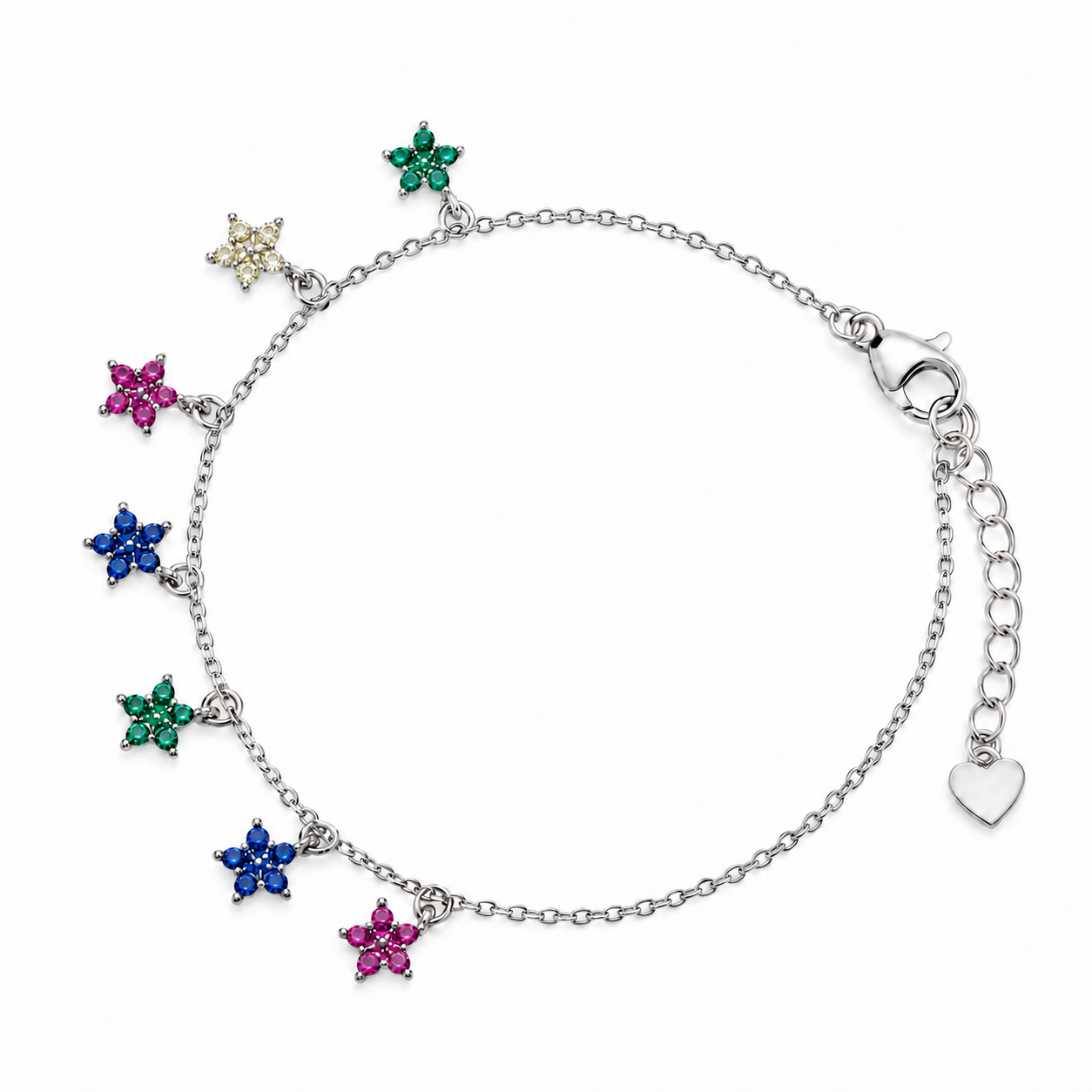 Small 7-Bloomed Flower Charm Bracelet - Colourful