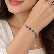 Small 7-Bloomed Flower Charm Bracelet - Colourful
