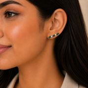 952 Silver Leaf Curved Earring - Green