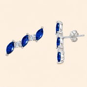 952 Silver Leaf Curved Earring - Blue