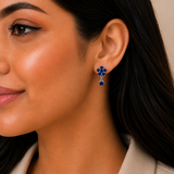925 Silver Jennifer Earrings - Dark Blue
