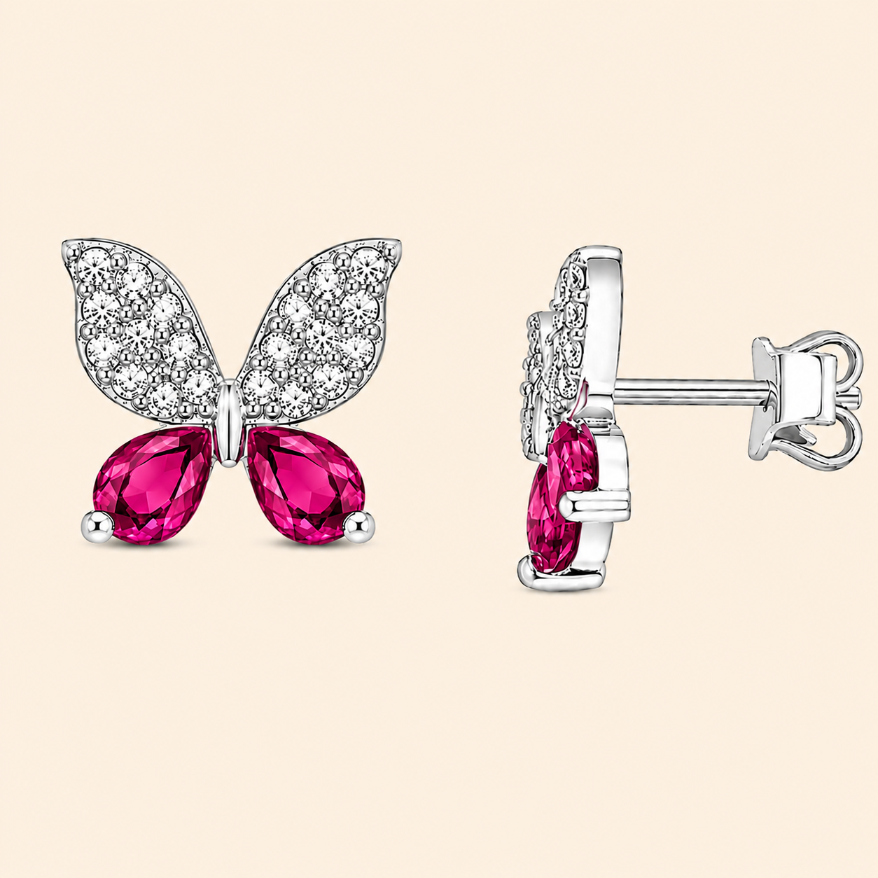 925 Silver Crystal Butterfly - Pink