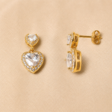 925 Silver Small & Big Heart Diamond Earrings