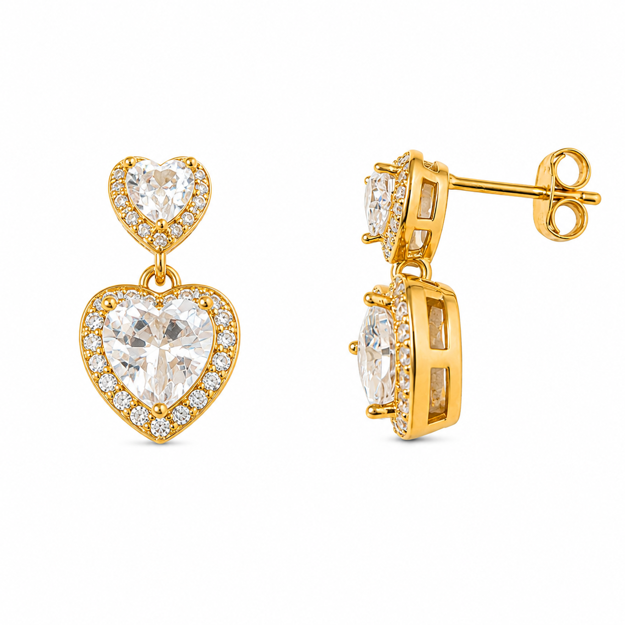 925 Silver Small & Big Heart Diamond Earrings