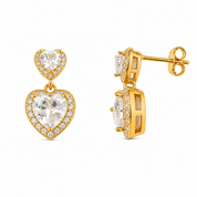 925 Silver Small & Big Heart Diamond Earrings