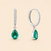 925 Silver Green Drop Hoops