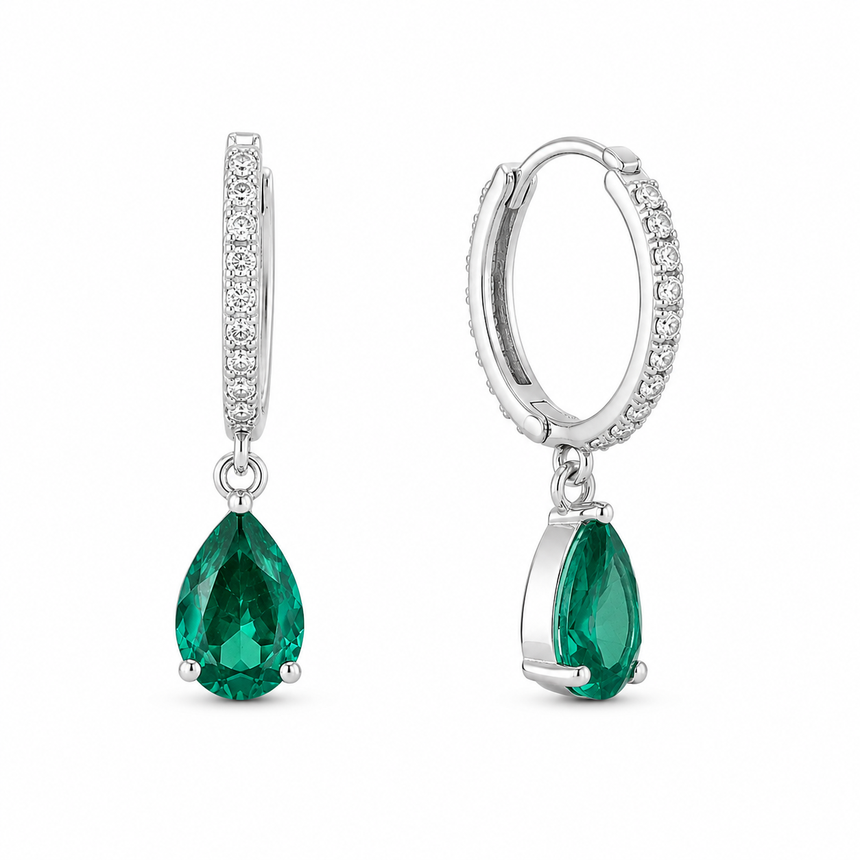 925 Silver Green Drop Hoops