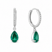 925 Silver Green Drop Hoops