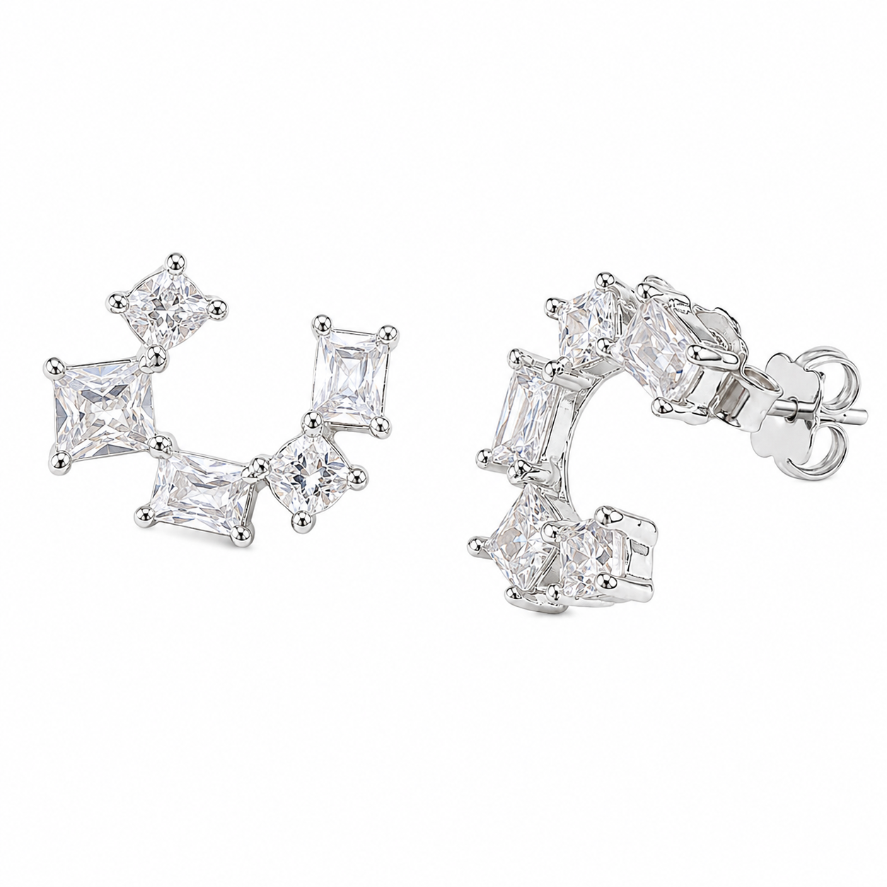 925 Silver Half Round Earring - White