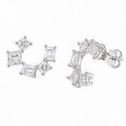 925 Silver Half Round Earring - White
