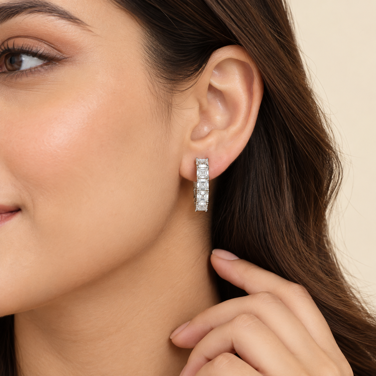 925 Silver 5 Square Diamond Hoop Earrings