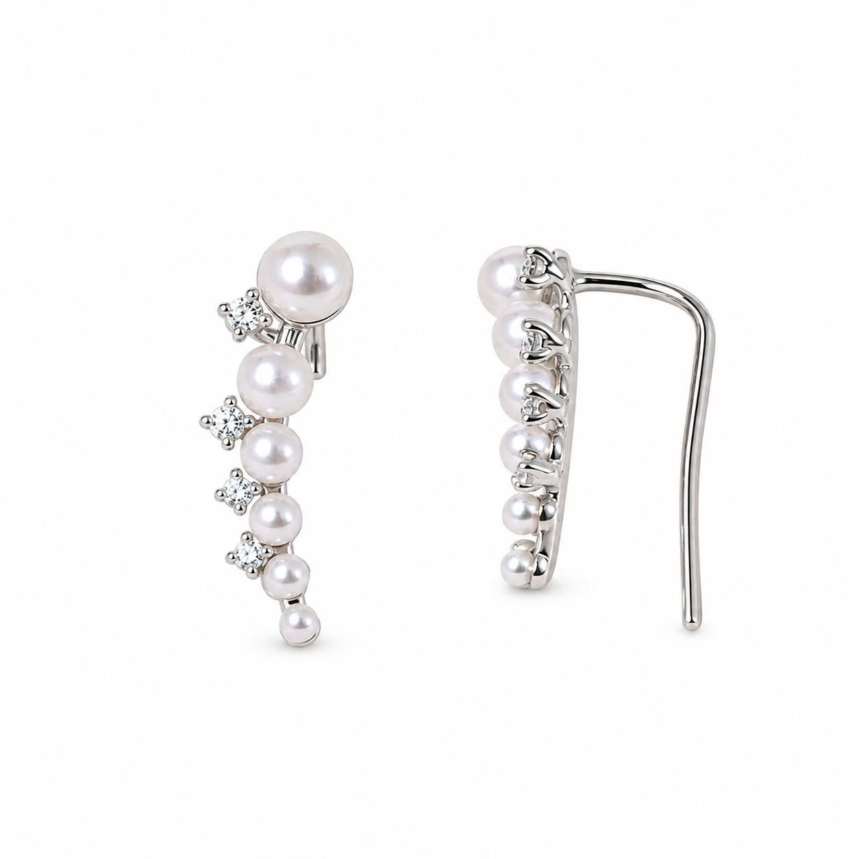 Pearl & Diamond Silver Cuff Earring