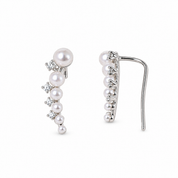 Pearl & Diamond Silver Cuff Earring