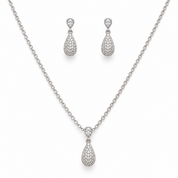 925 Silver Pave Teardrop Pendent Set