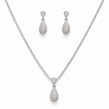 925 Silver Pave Teardrop Pendent Set