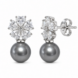925 Silver Heart Flower Earrings - Grey